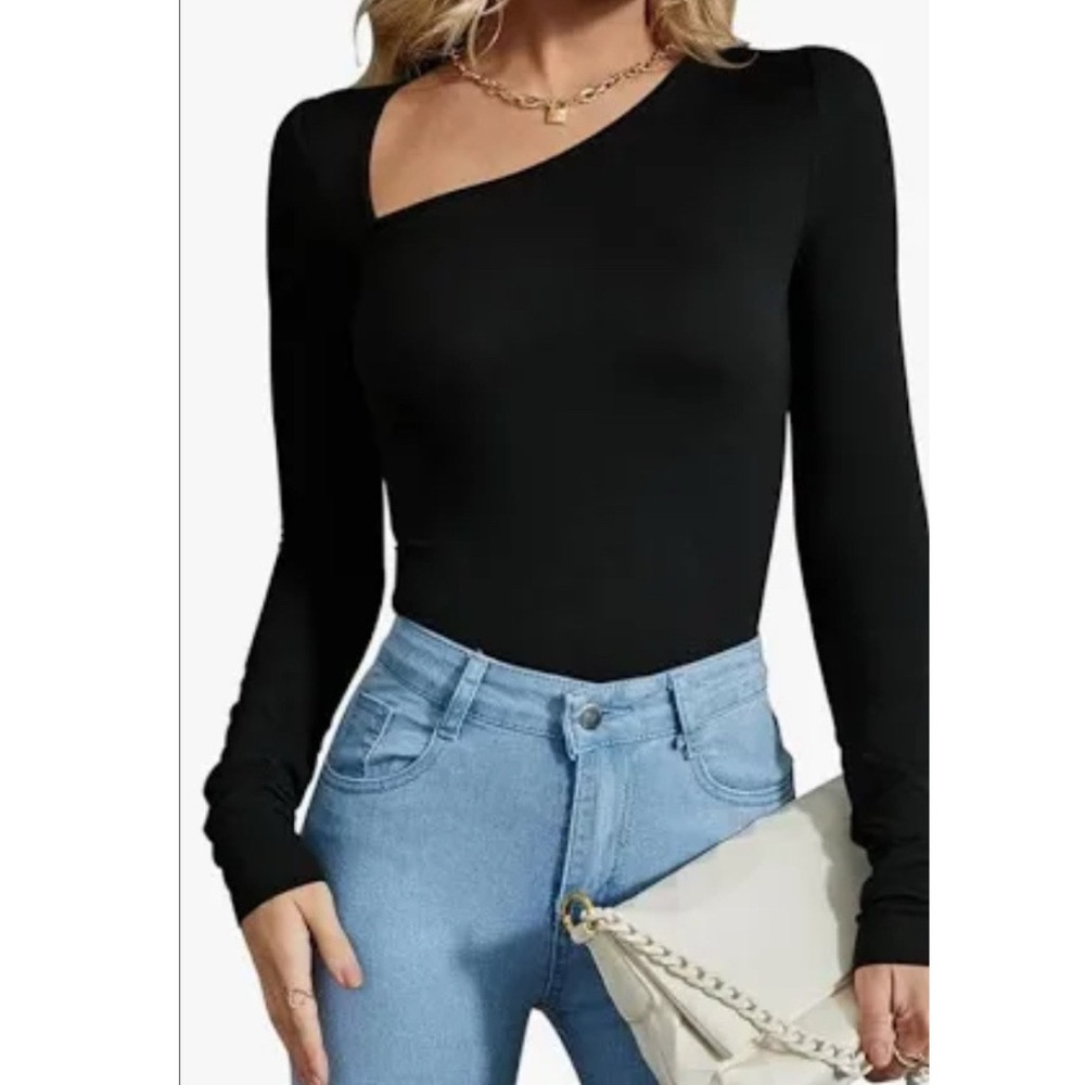 REORIA Black Women's bodysuit asymmetrical NEW sz XL NWT sexy